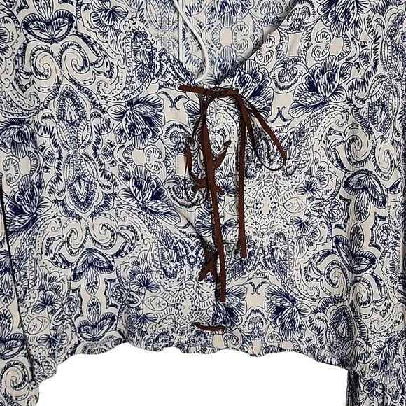 Oscar St Bohemian Style Corset Front Top, Lace Trimmed Sleeves, NWT, Large - Picture 2 of 9